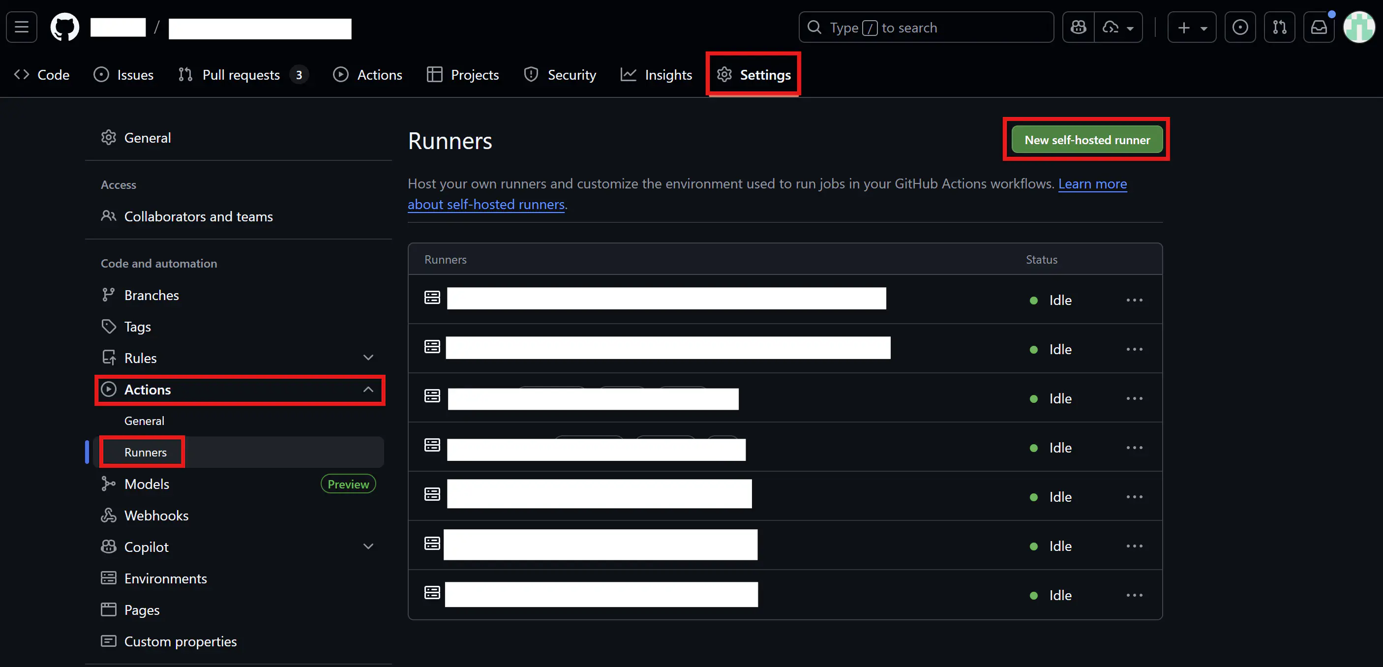 New self-hosted runnerまでの手順